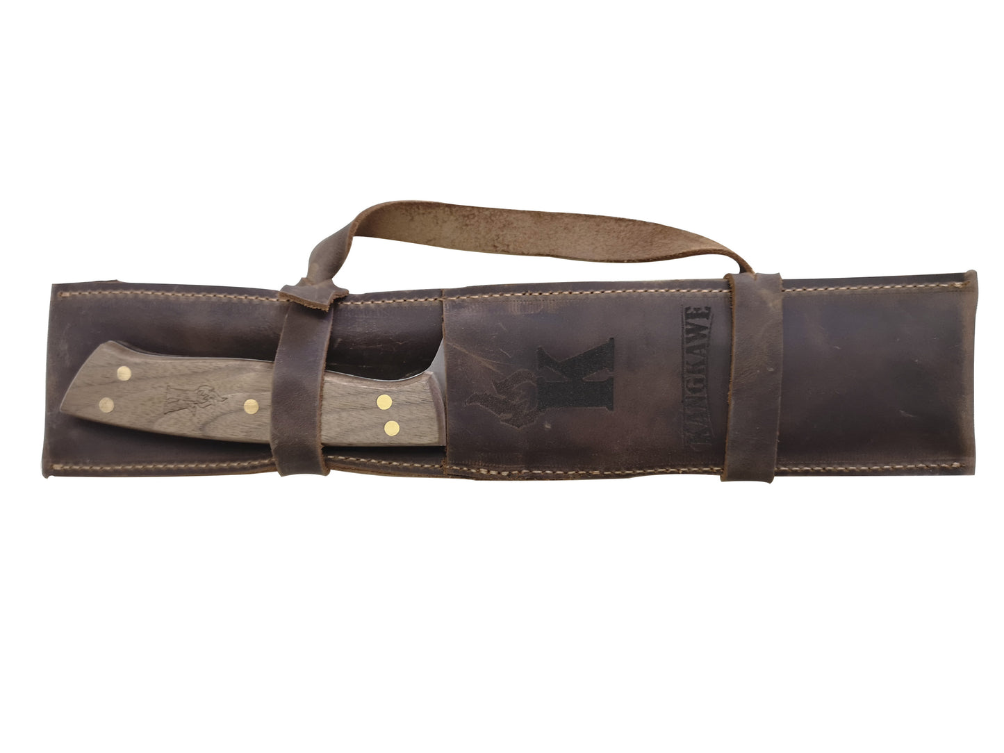 Set Tenedor + Cuchillo Parrillero con estuche de cuero rústico