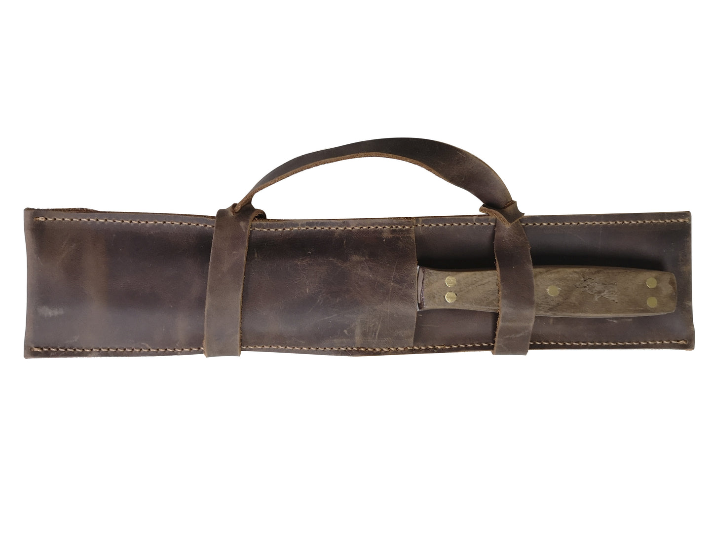 Set Tenedor + Cuchillo Parrillero con estuche de cuero rústico