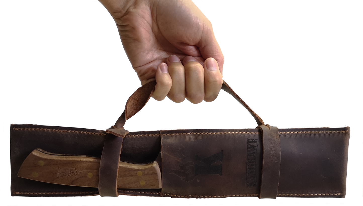 Set Tenedor + Cuchillo Parrillero con estuche de cuero rústico